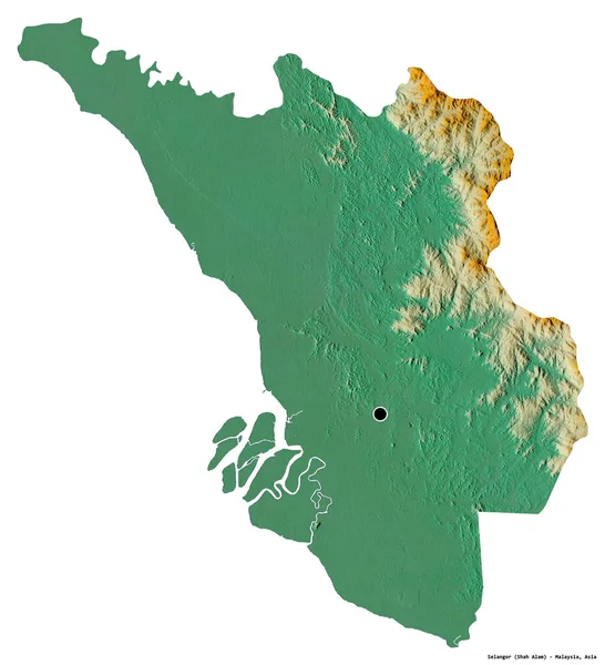 Alakja Selangor Malajzia Állam Tőke Elszigetelt Fehér Alapon Topográfiai Domborzati — Stock Fotó