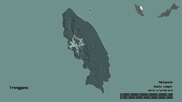 Forma Trengganu Estado Malásia Com Sua Capital Isolada Fundo Sólido — Fotografia de Stock