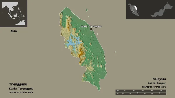 Form Von Trengganu Bundesstaat Malaysia Und Seiner Hauptstadt Entfernungsskala Vorschau — Stockfoto