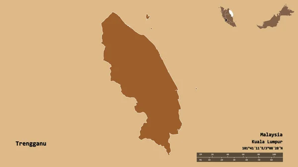 Форма Тренгангану Штат Малайзія Столицею Ізольованою Твердому Тлі Масштаб Відстаней — стокове фото
