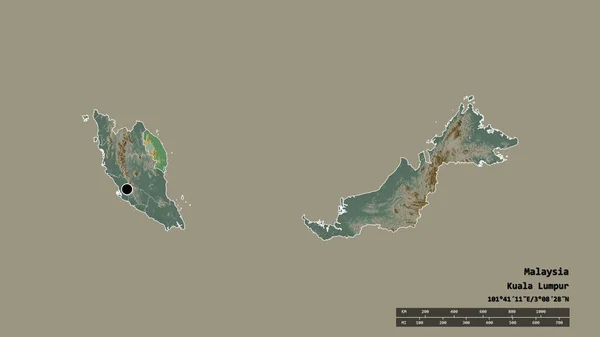 Forma Desnaturalizada Malasia Con Capital División Regional Principal Zona Separada — Foto de Stock