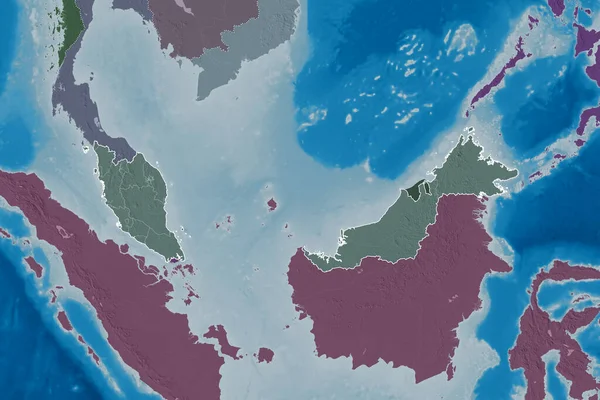 Área Extendida Malasia Con Contorno País Fronteras Internacionales Regionales Mapa — Foto de Stock