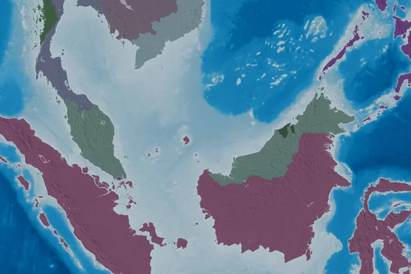 Área Extendida Malasia Mapa Elevación Color Renderizado — Foto de Stock