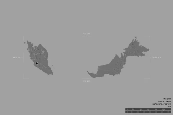 Området Malaysia Isolerad Solid Bakgrund Georefererad Avgränsningsbox Huvudsaklig Regional Indelning — Stockfoto