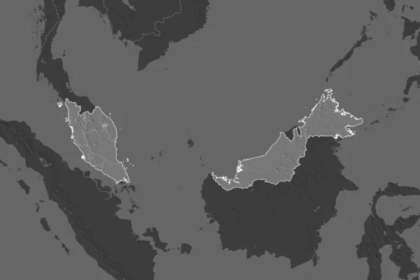 Форма Малайзії Розділена Спустошенням Сусідніх Районів Межі Білевелівська Карта Висот — стокове фото