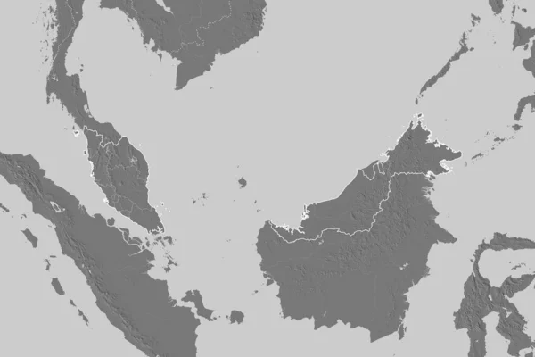 Área Extendida Malasia Con Contorno País Fronteras Internacionales Regionales Mapa — Foto de Stock