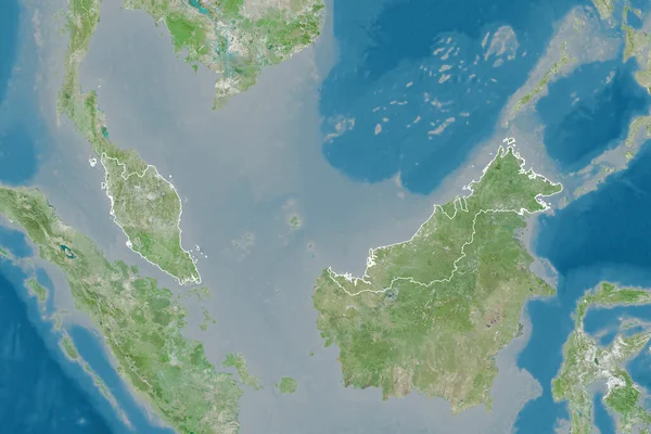 国の概要 国際および地域の国境とマレーシアの拡張領域 衛星画像 3Dレンダリング — ストック写真