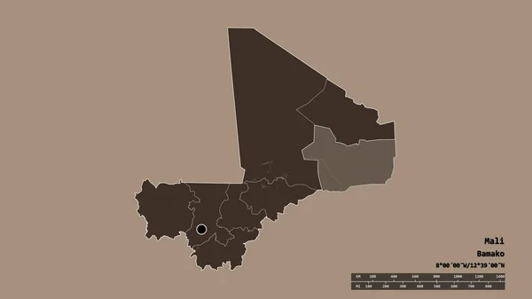 Forma Dessaturada Mali Com Sua Capital Principal Divisão Regional Área — Fotografia de Stock