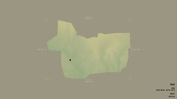 マリの地域である高の地域は 洗練された境界ボックス内の強固な背景に隔離されています ラベル 地形図 3Dレンダリング — ストック写真