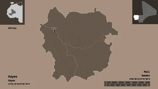 Form Kayes Regionen Mali Och Dess Huvudstad Avståndsskala Förhandsvisningar Och — Stockfoto