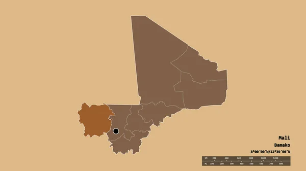Forme Désaturée Mali Avec Capitale Principale Division Régionale Région Séparée — Photo