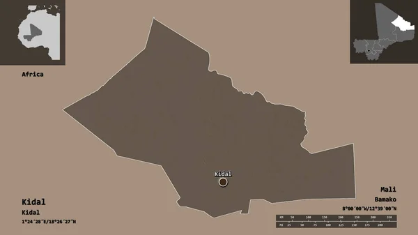 Forme Kidal Région Mali Capitale Échelle Distance Aperçus Étiquettes Carte — Photo