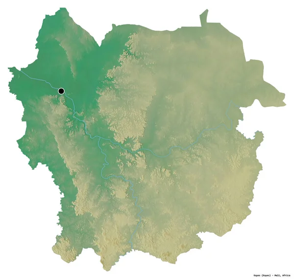 Form Kayes Regionen Mali Med Huvudstaden Isolerad Vit Bakgrund Topografisk — Stockfoto
