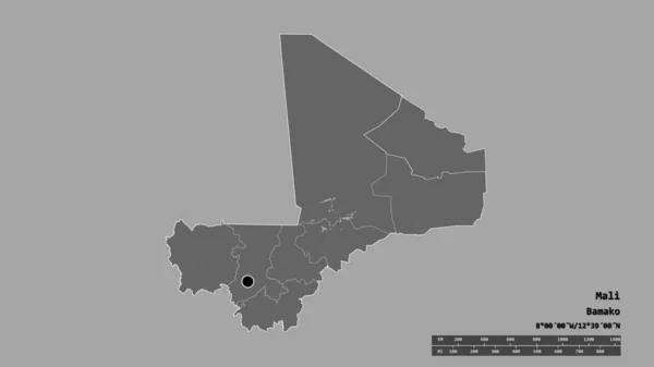 Desaturerad Form Mali Med Dess Huvudstad Huvudsakliga Regionala Indelning Och — Stockfoto