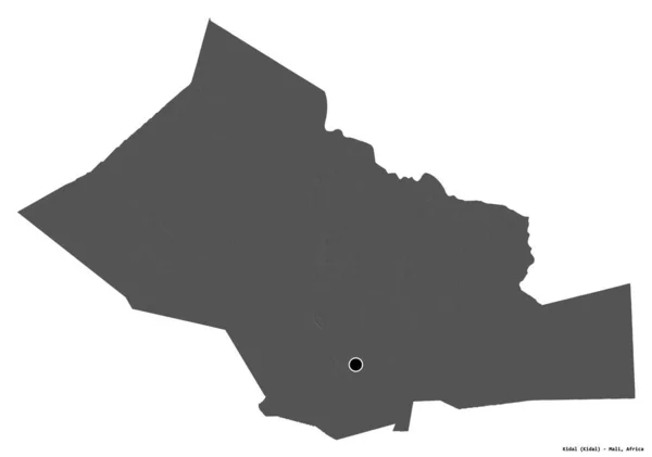 Форма Кидала Область Мали Столицей Изолированной Белом Фоне Карта Рельефа — стоковое фото