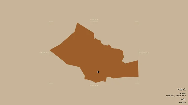 Obszar Kidal Region Mali Izolowany Solidnym Tle Georeferencyjnej Skrzynce Granicznej — Zdjęcie stockowe