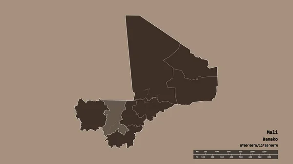 Desaturerad Form Mali Med Dess Huvudstad Huvudsakliga Regionala Indelning Och — Stockfoto