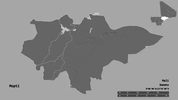 Forma Mopti Região Mali Com Sua Capital Isolada Fundo Sólido — Fotografia de Stock