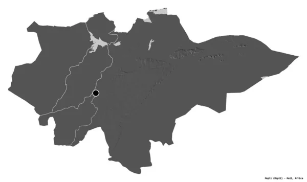 Form Mopti Regionen Mali Med Huvudstaden Isolerad Vit Bakgrund Höjdkarta — Stockfoto