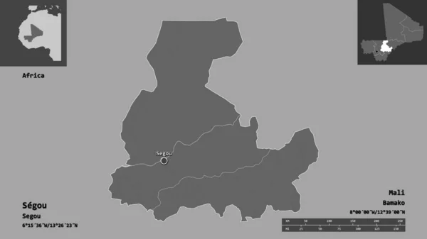 Tvar Segou Region Mali Jeho Hlavní Město Měřítko Vzdálenosti Náhledy — Stock fotografie