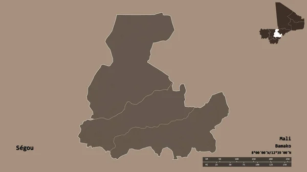Форма Сегу Область Мали Столицей Изолированы Прочном Фоне Дистанционный Масштаб — стоковое фото