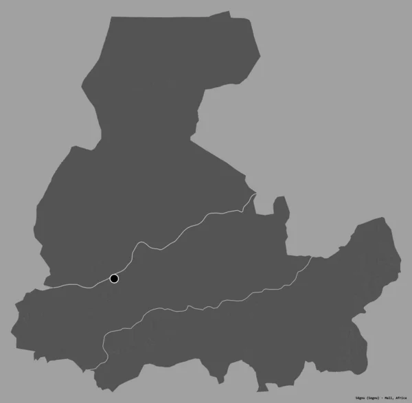 マリの地域であるセグーの形は その首都はしっかりとした色の背景に隔離されています 標高マップ 3Dレンダリング — ストック写真