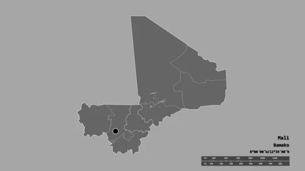 Forme Désaturée Mali Avec Capitale Principale Division Régionale Zone Séparée — Photo