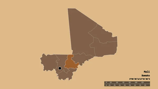 Forme Désaturée Mali Avec Capitale Principale Division Régionale Zone Séparée — Photo