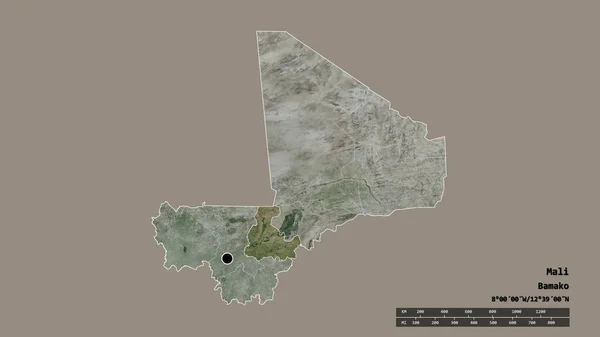 マリの首都 主要な地域部門と分離セグー地域との荒廃した形 ラベル 衛星画像 3Dレンダリング — ストック写真
