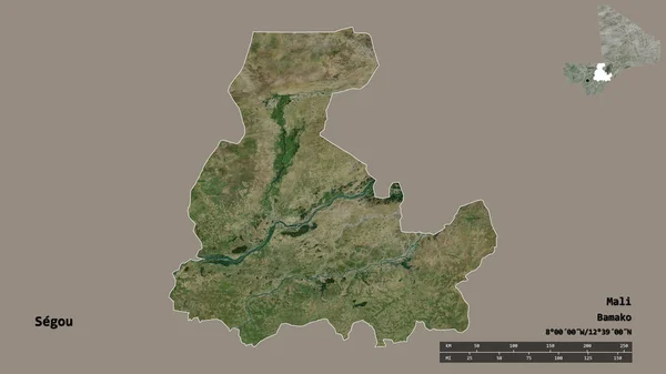 Kształt Segou Regionu Mali Stolicą Odizolowaną Solidnym Tle Skala Odległości — Zdjęcie stockowe