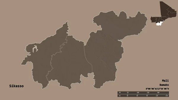 Форма Сикассо Региона Мали Столицей Изолированной Прочном Фоне Дистанционный Масштаб — стоковое фото