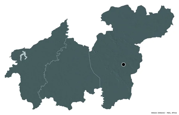 Форма Сикассо Региона Мали Столицей Изолированной Белом Фоне Цветная Карта — стоковое фото