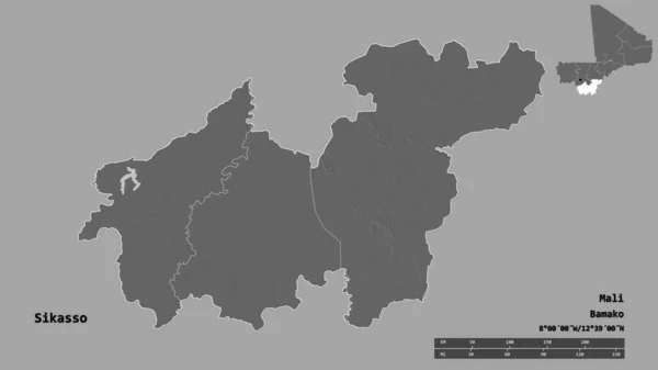 Форма Сікассо Регіону Малі Його Столицею Ізольованою Твердому Тлі Масштаб — стокове фото