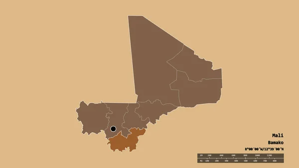 Forme Désaturée Mali Avec Capitale Principale Division Régionale Zone Sikasso — Photo