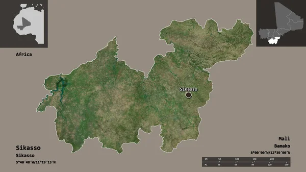 Forme Sikasso Région Mali Capitale Échelle Distance Aperçus Étiquettes Imagerie — Photo