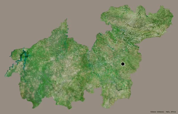 马里锡卡索地区的形状 其首都以纯色背景隔离 卫星图像 3D渲染 — 图库照片
