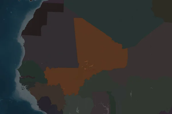 Форма Мали Отделена Опреснением Соседних Районов Цветная Карта Высоты Рендеринг — стоковое фото