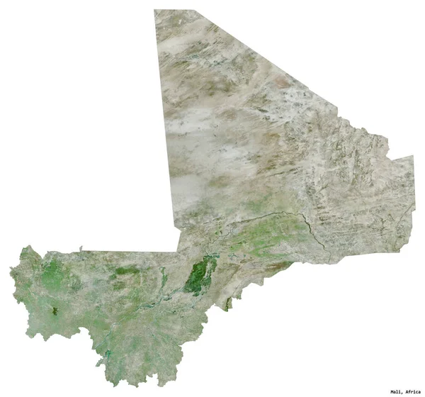 马里的形状 首都被白色背景隔离 卫星图像 3D渲染 — 图库照片