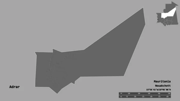 Forma Adrar Región Mauritania Con Capital Aislada Sobre Fondo Sólido —  Fotos de Stock