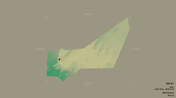 毛里塔尼亚的Adrar地区 在一个地理参照框的坚实背景上被隔离 地形浮雕图 3D渲染 — 图库照片
