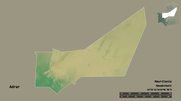 Forma Adrar Región Mauritania Con Capital Aislada Sobre Fondo Sólido —  Fotos de Stock