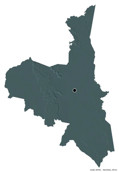 モーリタニア地方のアッサバの形で その首都は白い背景に孤立しています 色の標高マップ 3Dレンダリング — ストック写真