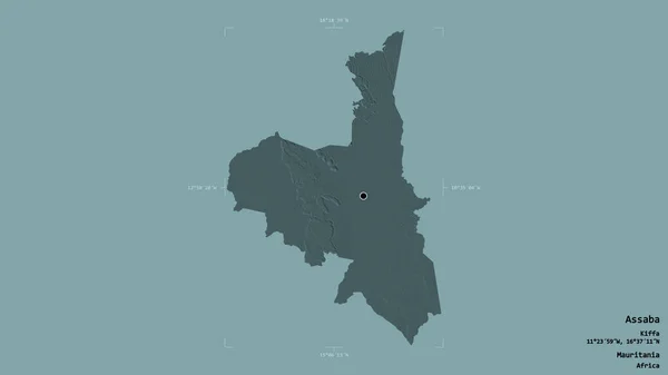 毛里塔尼亚阿萨巴地区 在一个地理参照框的坚实背景下被隔离 彩色高程图 3D渲染 — 图库照片