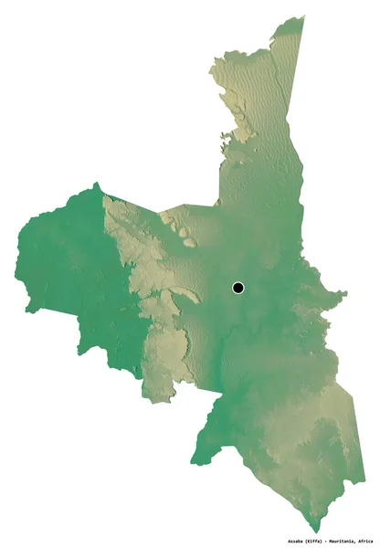 Assaba Alakja Mauritánia Régiója Fővárosát Fehér Háttérrel Elszigetelve Topográfiai Domborzati — Stock Fotó