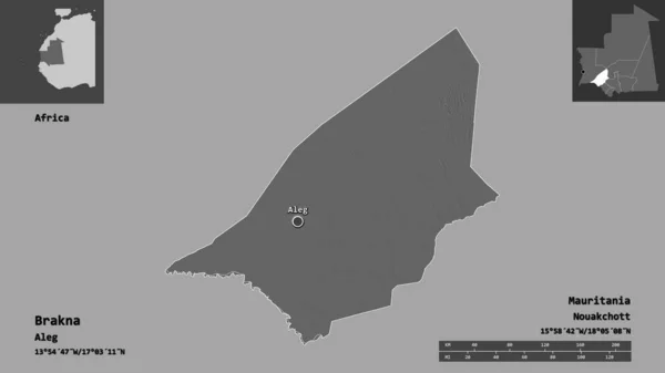 Форма Бракны Региона Мавритании Столицы Шкала Расстояний Предварительные Просмотры Метки — стоковое фото