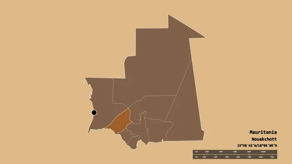 Die Ungesättigte Form Mauretaniens Mit Seiner Hauptstadt Der Wichtigsten Regionalen — Stockfoto