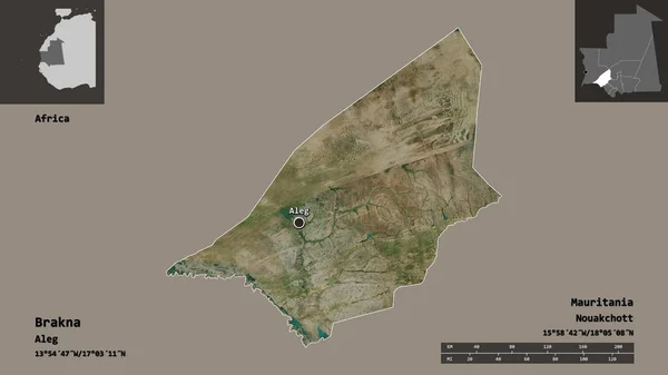 Форма Бракны Региона Мавритании Столицы Шкала Расстояний Предварительные Просмотры Метки — стоковое фото