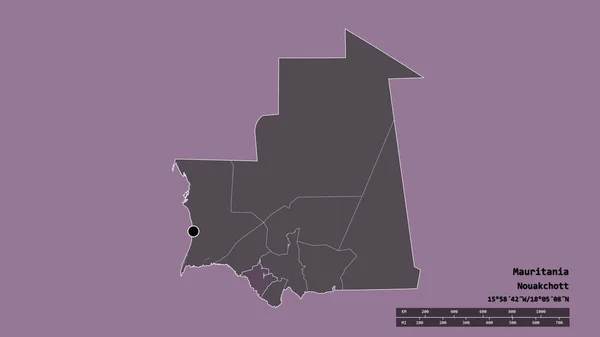 Forma Desnaturalizada Mauritania Con Capital División Regional Principal Zona Separada — Foto de Stock