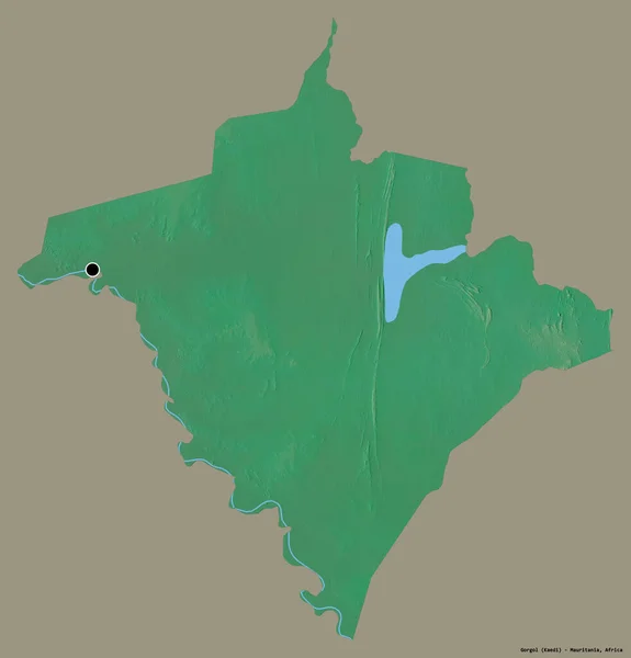 モーリタニア地方のゴルゴルの形で その首都はしっかりとした色背景に隔離されています 地形図 3Dレンダリング — ストック写真