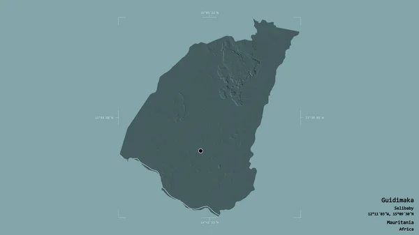 Територія Гідімака Області Мавританії Ізольована Твердому Тлі Геодезичній Обмежувальній Коробці — стокове фото